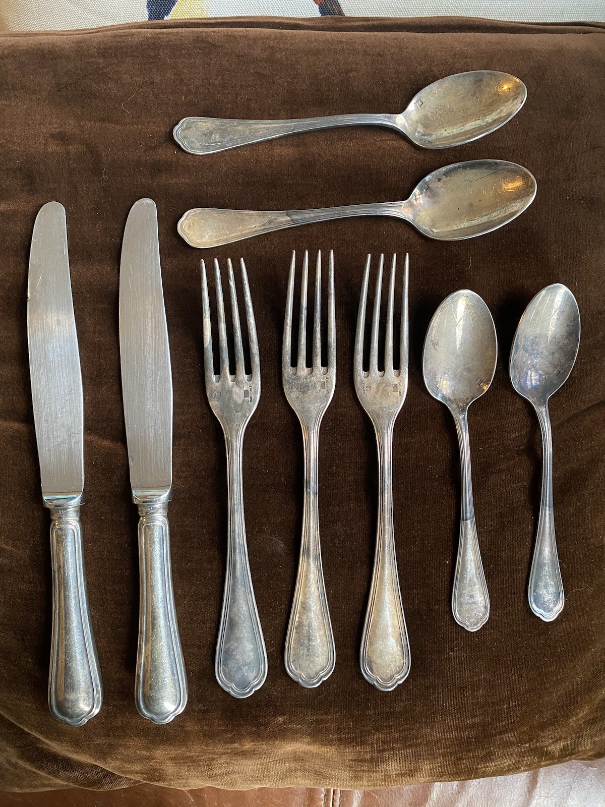 CHRISTOFLE SPATOURS FLATWARE SILVERPLATE 9 PCS Silver France Fork, Knife, Spoon