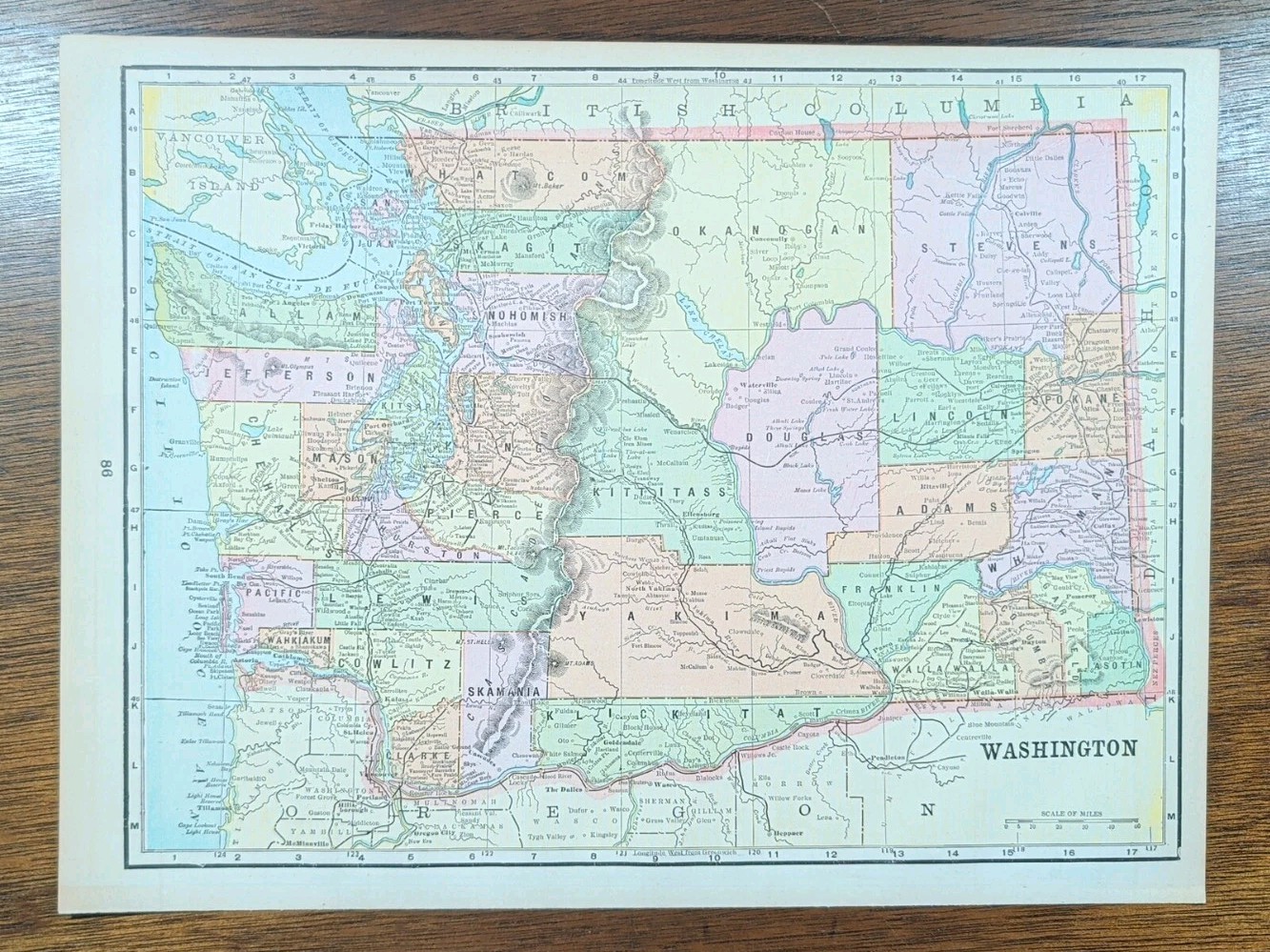 Vintage 1894 WASHINGTON Map 14″x11″ ~ Old Antique Original SPOKANE SEATTLE WA