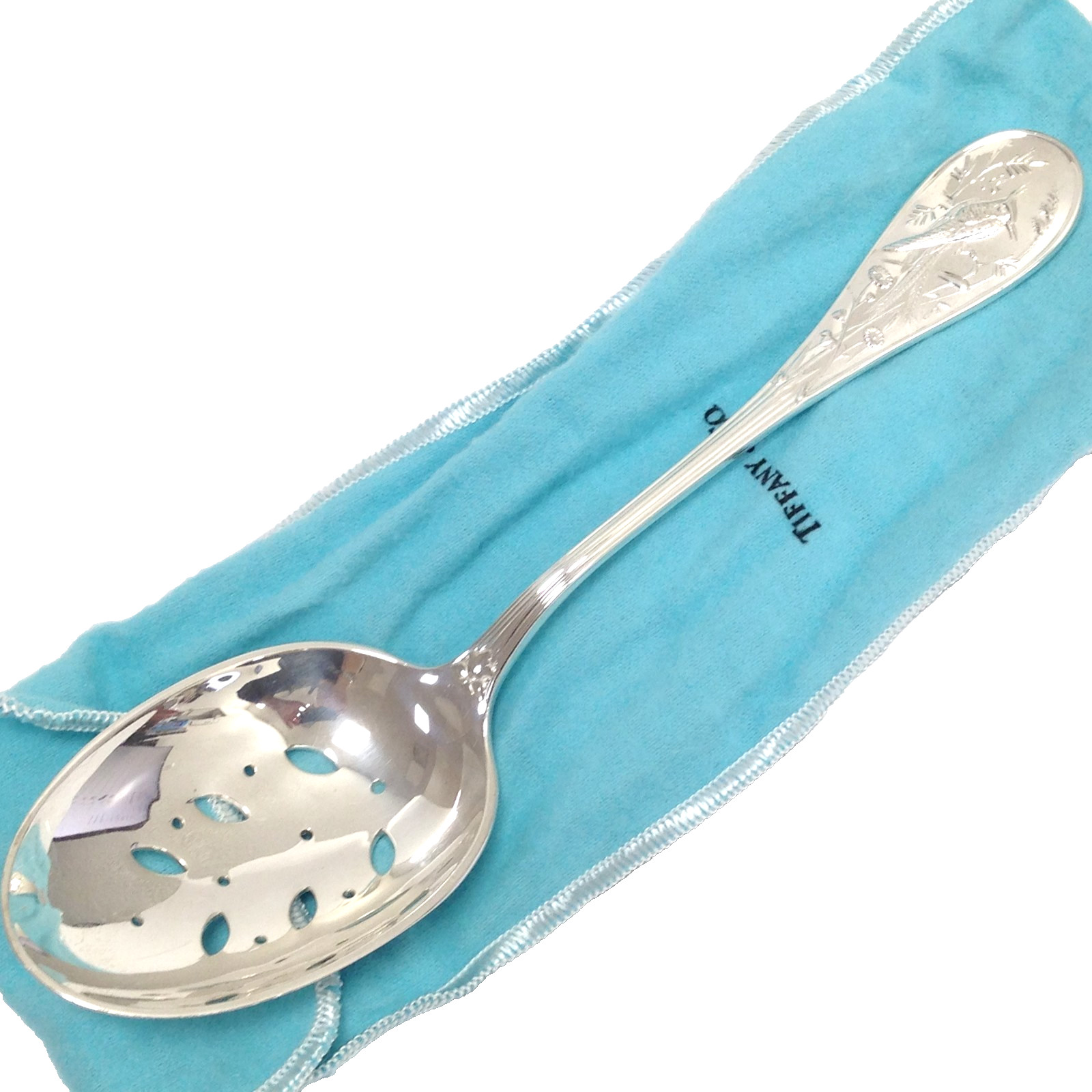 Tiffany & Co Audubon Pierced Vegetable Serving Spoon 9″ Sterling Silver 146.8g