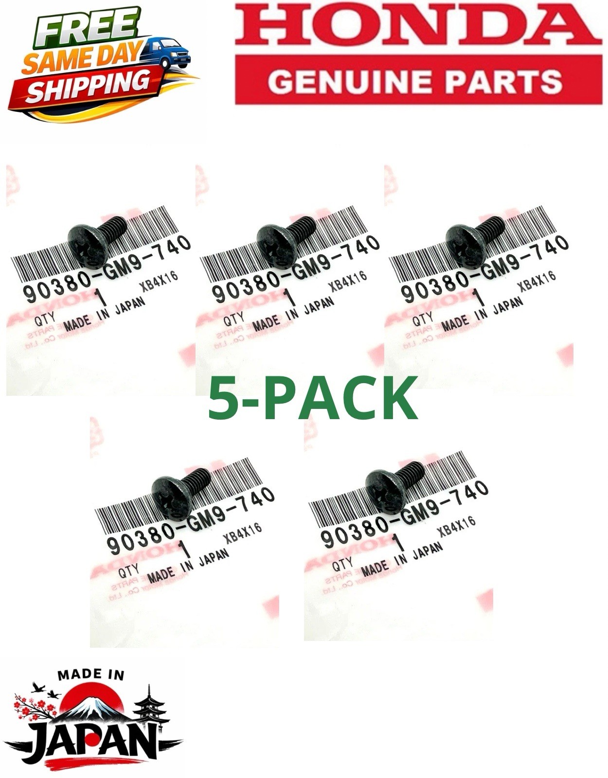 5-PACK Genuine OEM Honda 90380-GM9-740 SCREW SPECIAL (6X15) EU2000 EU3000