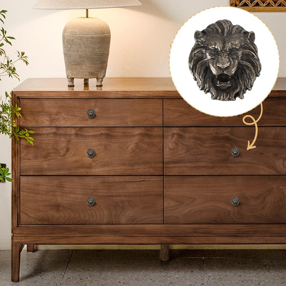 6 Pcs Vintage Lion Cabinet Knobs Antique Bronze Decorative Drawer Pulls for D…