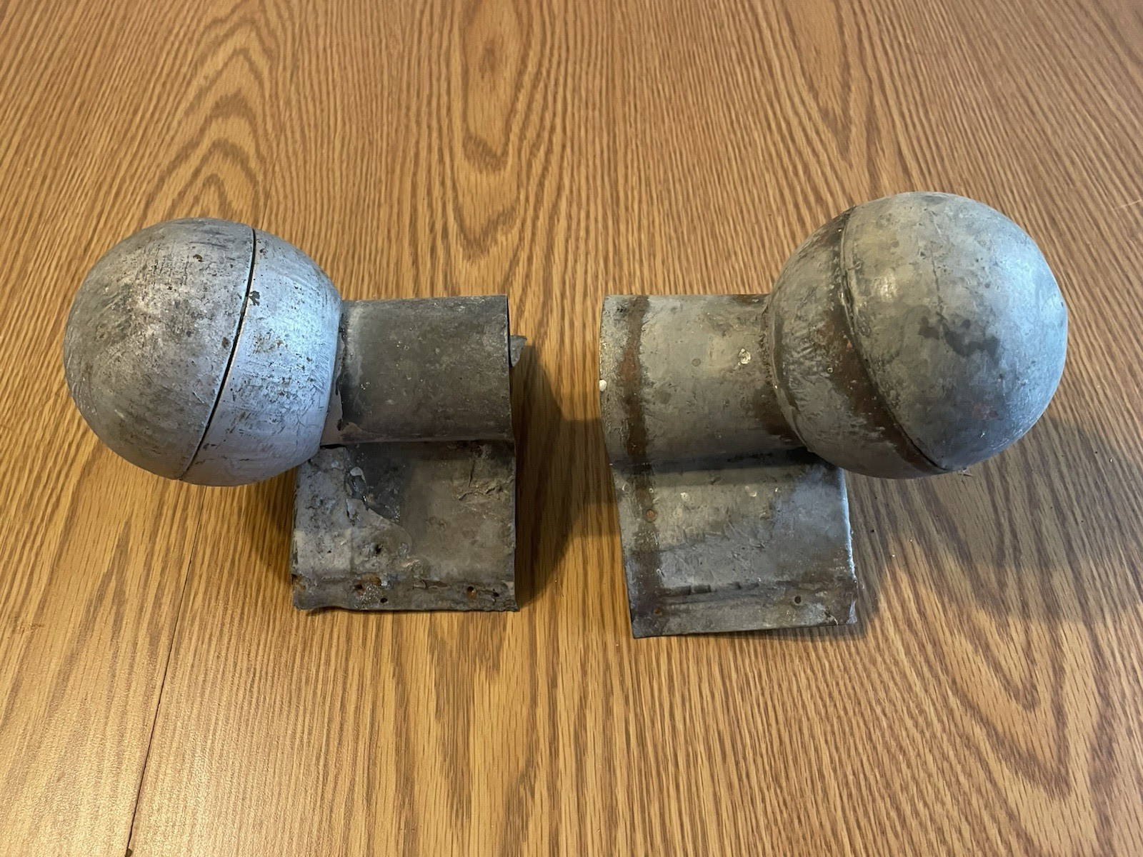 Set Of 2 Vintage Galvanized Roof Ridge Ball End Cap Finial 3 1/2 Inch