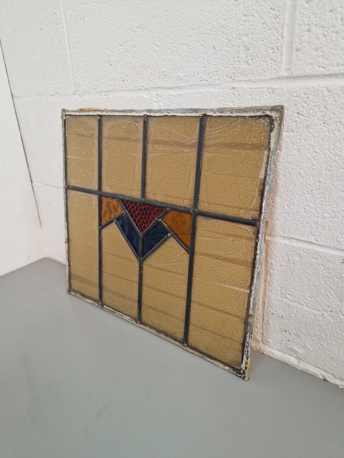 Vintage 1930’s Leaded Stained Glass Window Panel Pane Pain No Cracks 49cm X 44cm