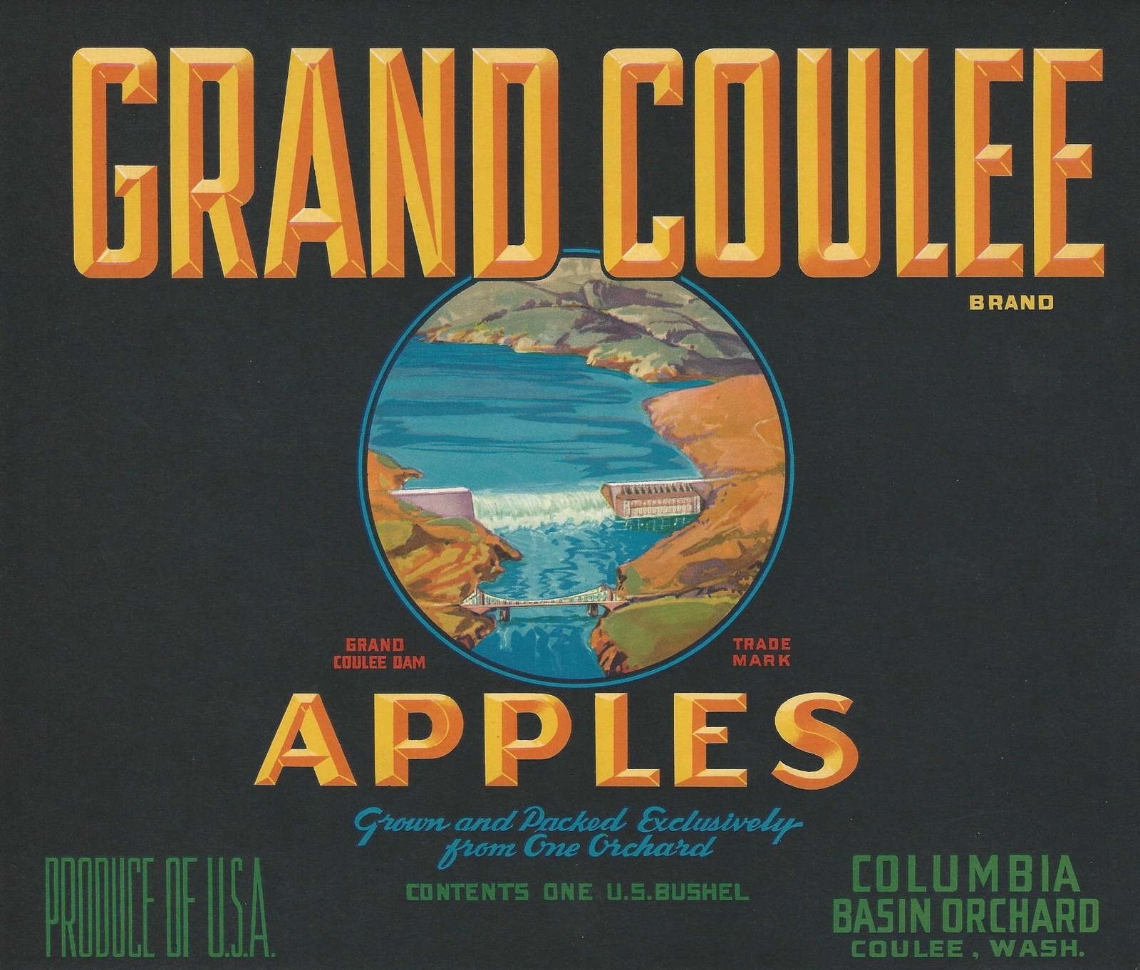 RARE OLD ORIGINAL 1935 GREAT DAM “GRAND COULEE BRAND” LABEL COULEE WASHINGTON