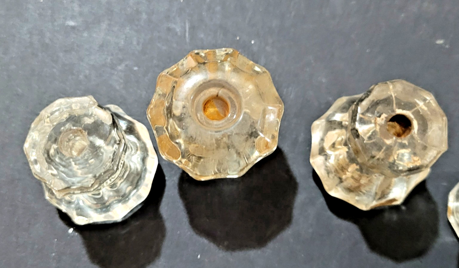 6 Clear Glass 10 Sided Drawer Pull Knobs Vintage 1-1/8″ tall