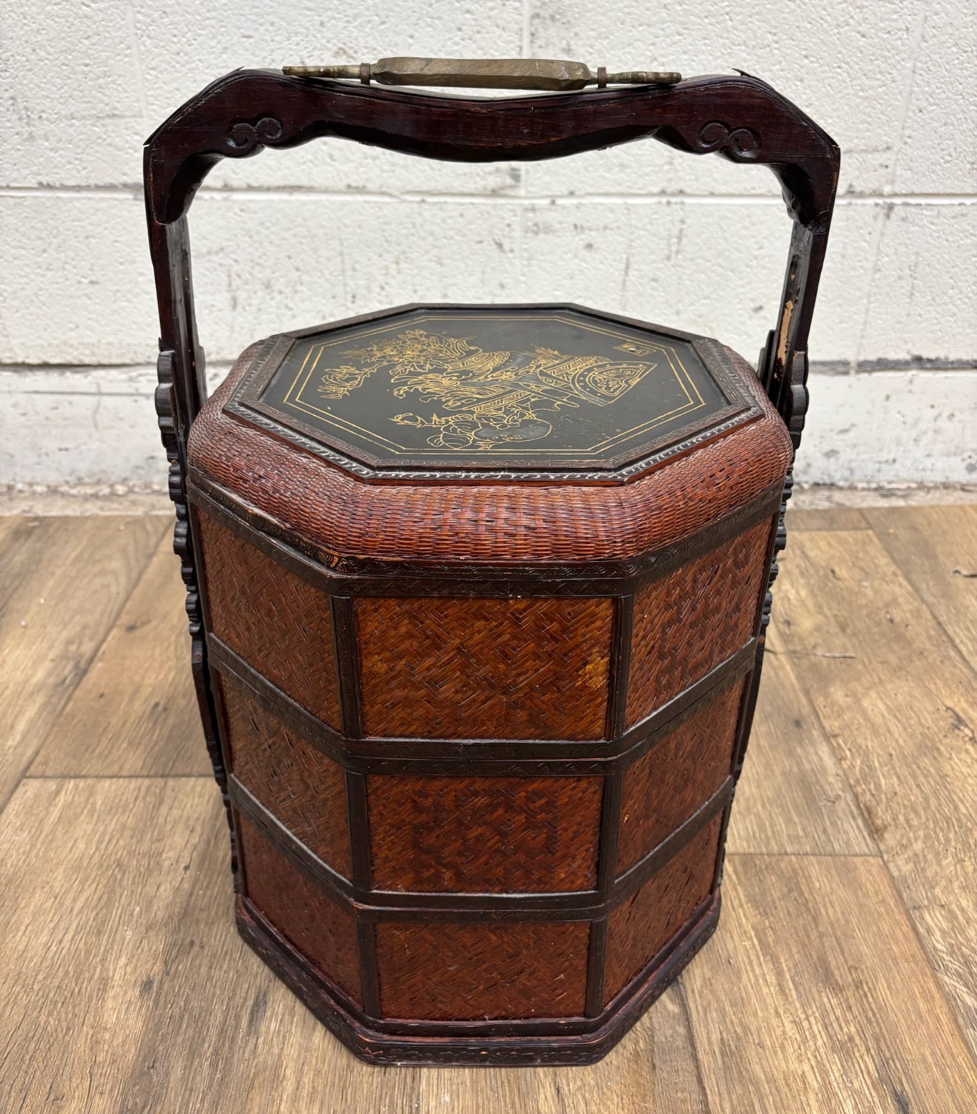 Vintage Chinese Tiered Wicker Wedding Basket Betrothal Basket