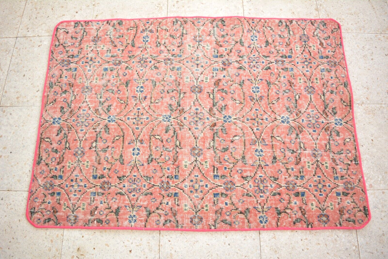 Red Turkish Vintage Floral Small Carpet, 2.5×3.6ft, Red Antique Handmade Rug,