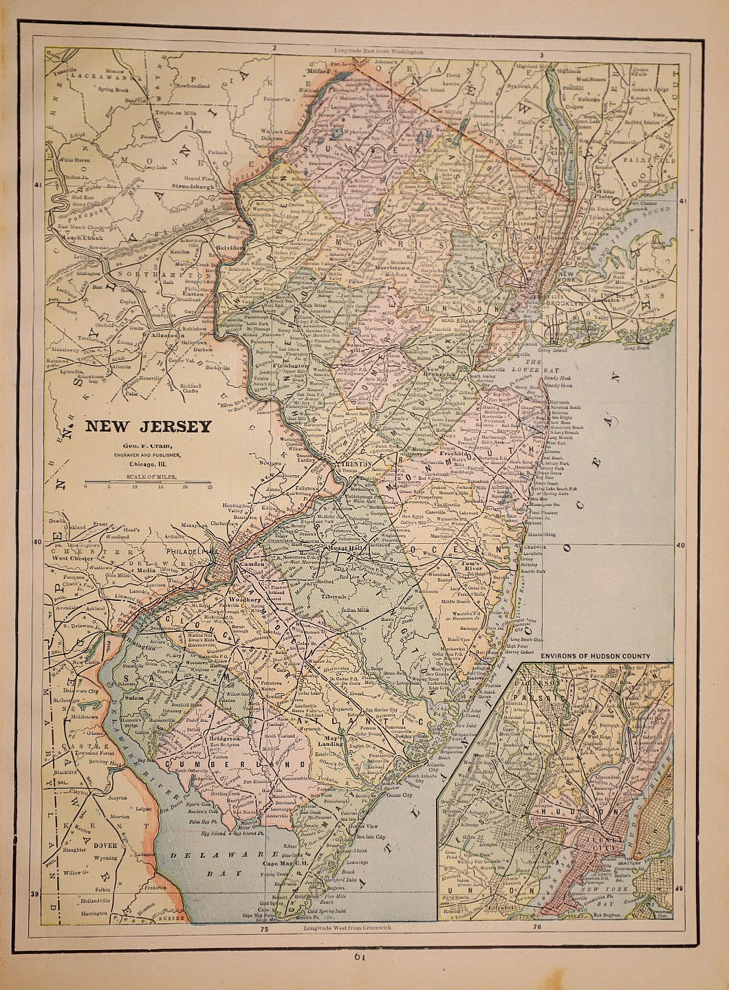 Antique 1891 Map ~ State of New Jersey (10×14)-#03