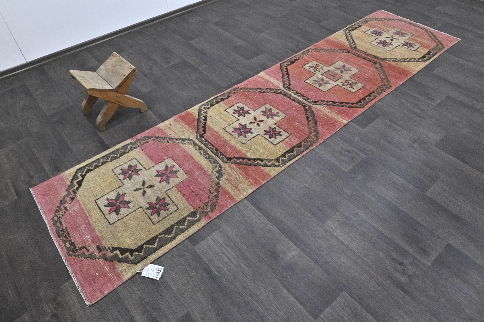 Vintage Turkish Runner Rug 2x10ft Wool Anatolian Handmade Hallway Oushak PINK