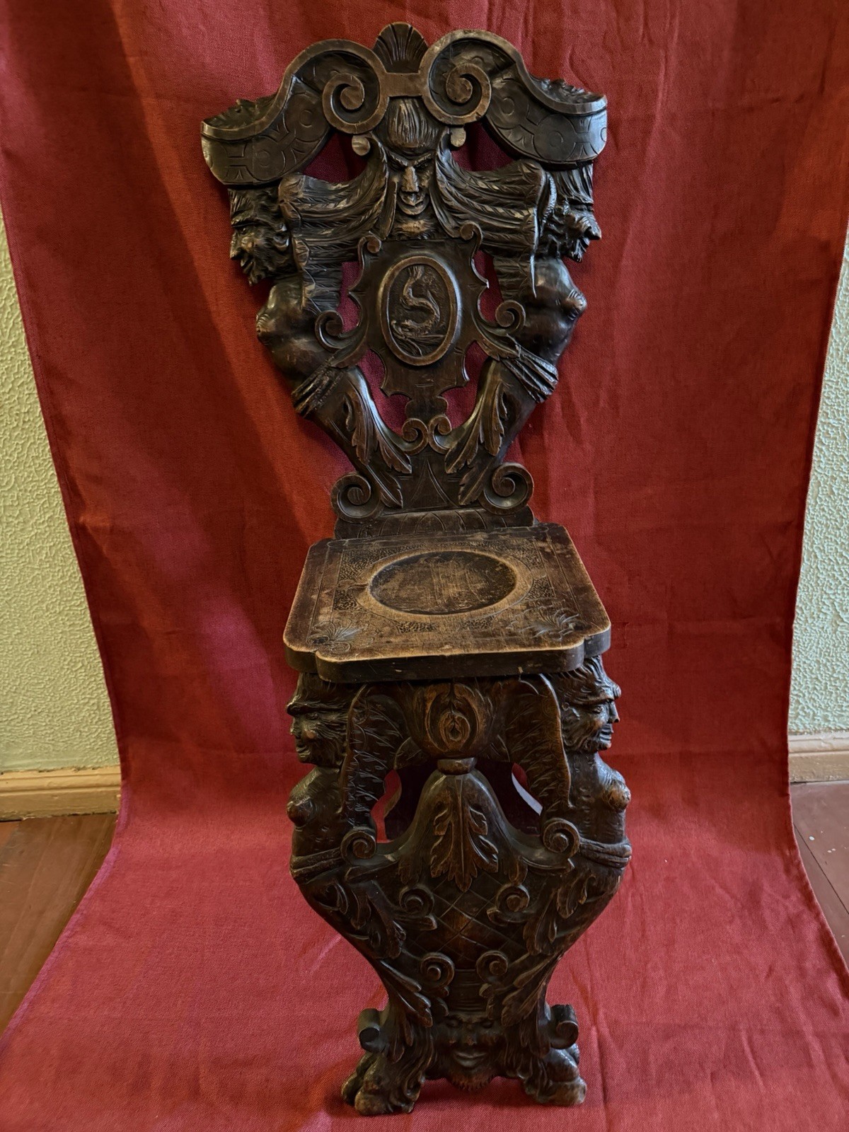 Antique Renaissance Gothic Devil Satyr Occult Grotesque Wooden Chair Oddities