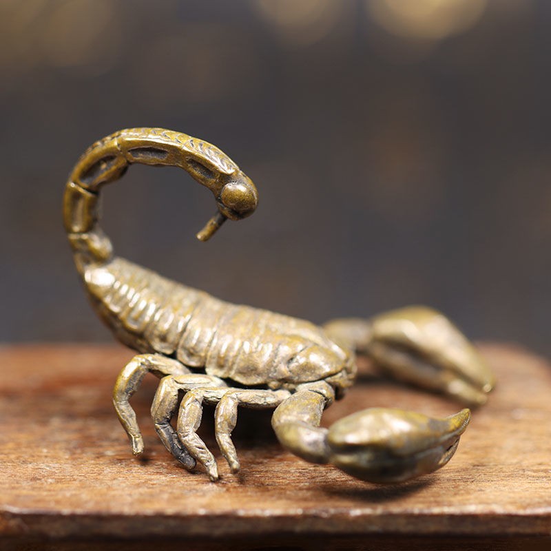 Solid Brass Scorpion Figurine Vintage Miniature Statue Tea Pet Collectible Decor