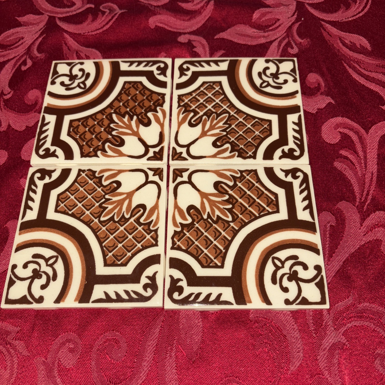 4 Rare Vintage Orion Monterrey Tiles 4 1/4″ x 4 1/4″ Brown 1950s