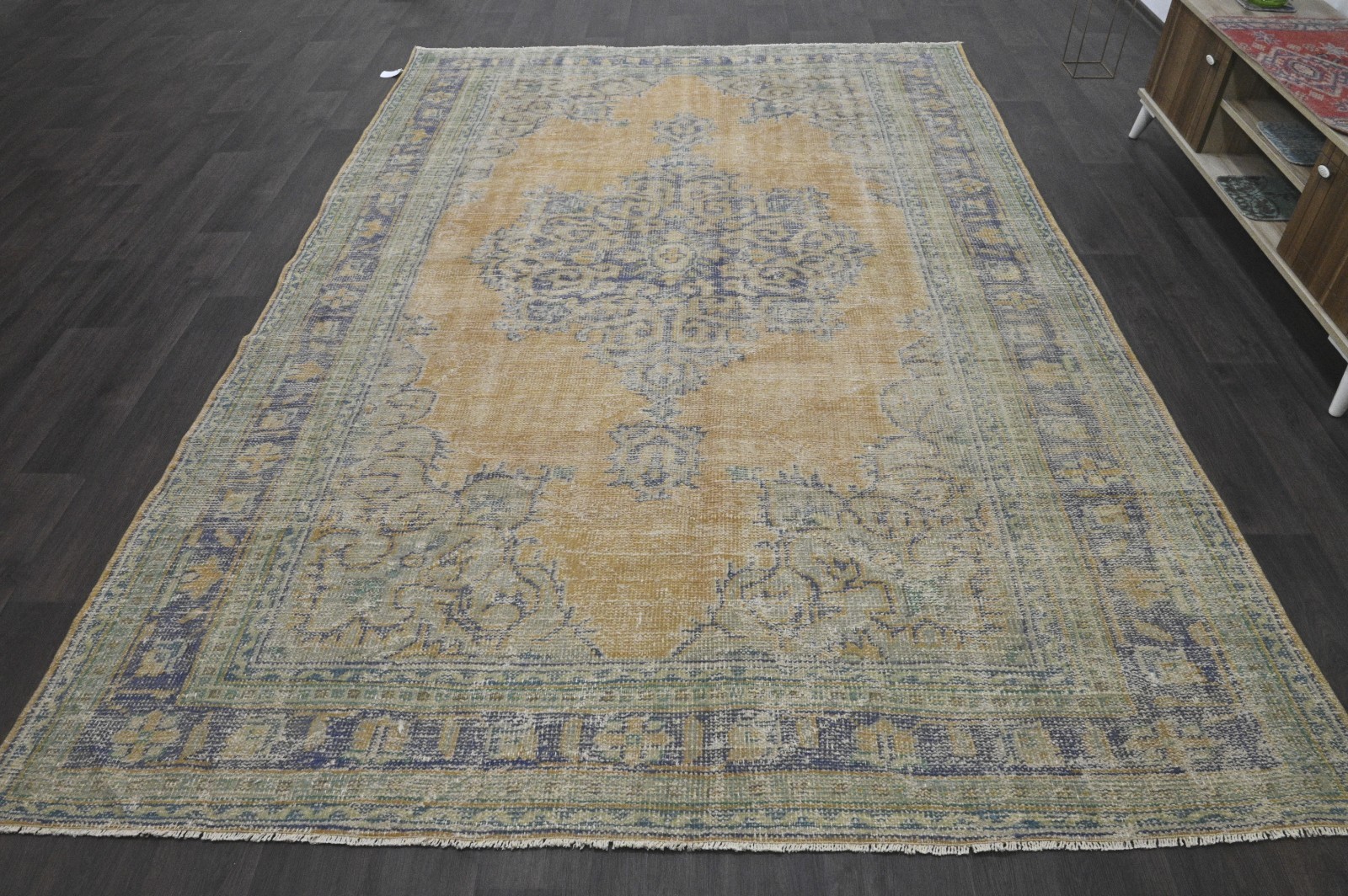 Oushak 7×10,Turkish Rug,vintage,anatolian,YELLOW,kilim,Bohemian,handmade,wool