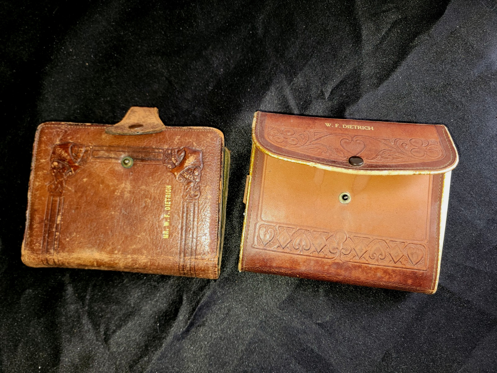 TWO Vintage Bridge Playing Card sets including Leather Snap Cases