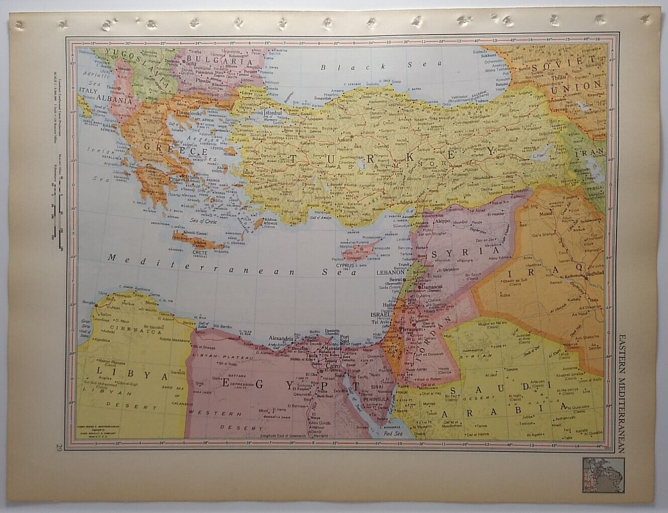 1957 Antique EASTERN MEDITERRANEAN Atlas Map Encyclopedia Britannica World Atlas