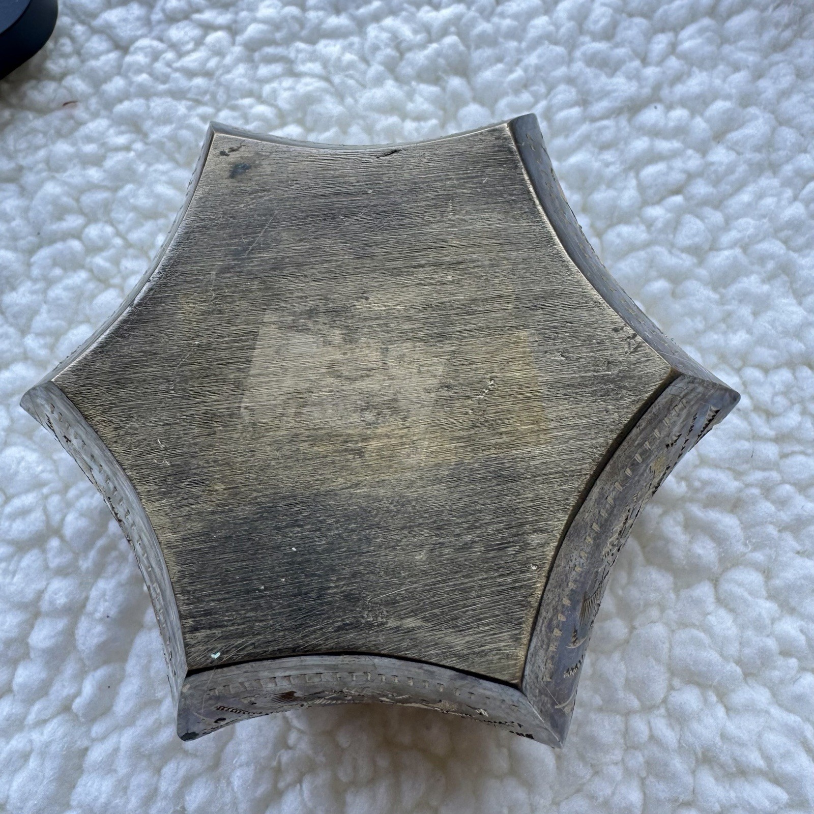 Hand-carved hexagonal brass ashtray