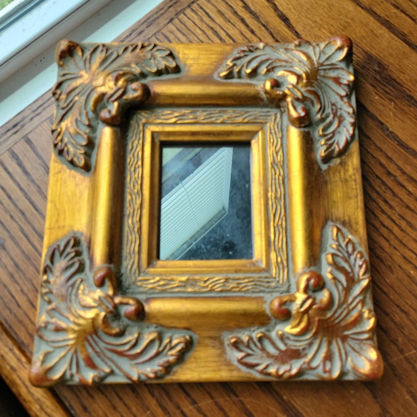 VTG Gold Ornate Wall Mirror Baroque Rococo Small Accent Gilt Composite Frame