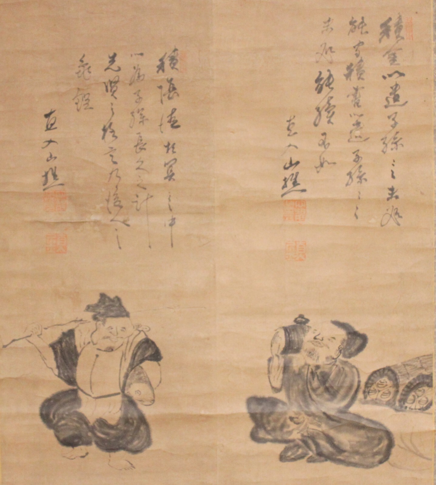 Antique Japanese Hanging Scroll Set Ebisu & Daikoku Gods By Tyokunyu k365