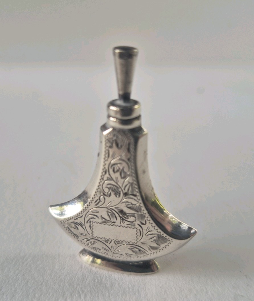 Vintage Victorian Sterling Silver Engraved Miniature Perfume Bottle w/ Dabber