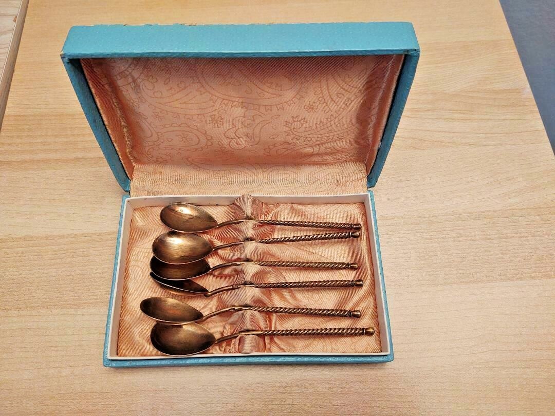 Antique Ukrainian Soviet KIEV 875 Silver Gold Plated Tea Spoons Set of 6