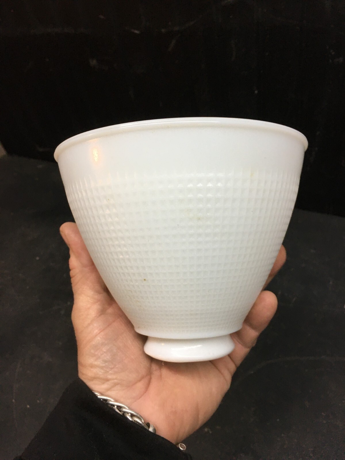 Vintage Milk Glass Waffle Design, Cone Shaped Lamp Shade 5in / 2 1/4in Fitter