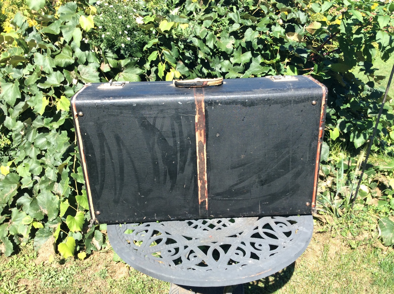 Black Hard Top Suitcase Stunning Luggage Wood Lined Dovetailed Corners Vintage