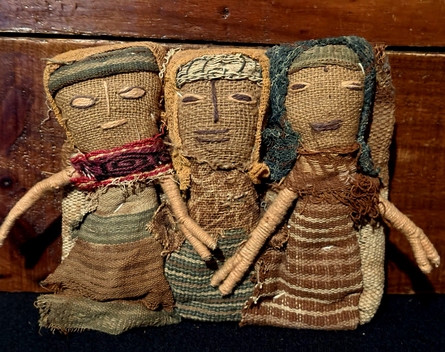 Antique Primitive Folky Folk Art Hanging Board Latin American Dolls Woven Dress