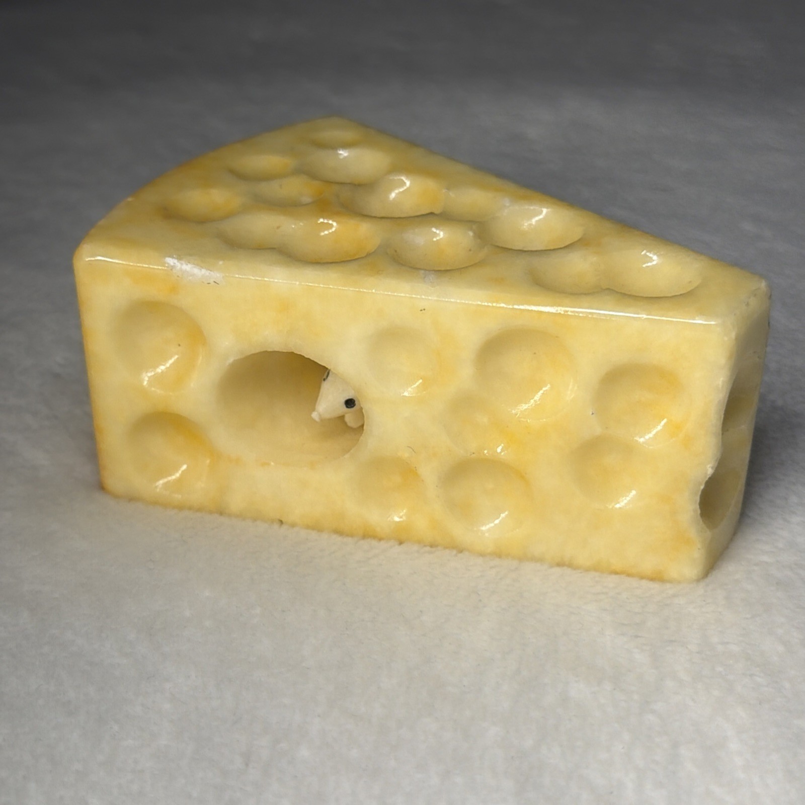 VINTAGE 4.25” MADE IN ITALY REAL ALABASTER STONE SWISS CHEESE WEDGE MID CENTURY
