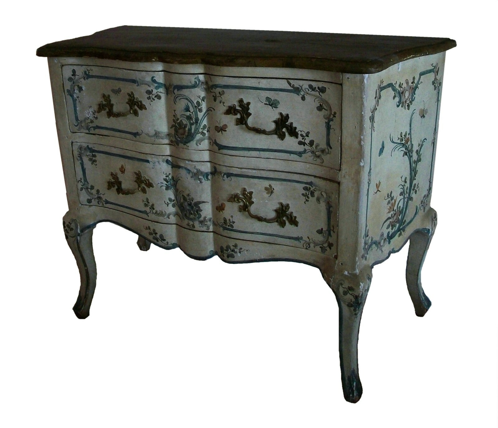 Italian Rococo Floral & Butterfly Painted Chest of Drawers – Mid 19th Century