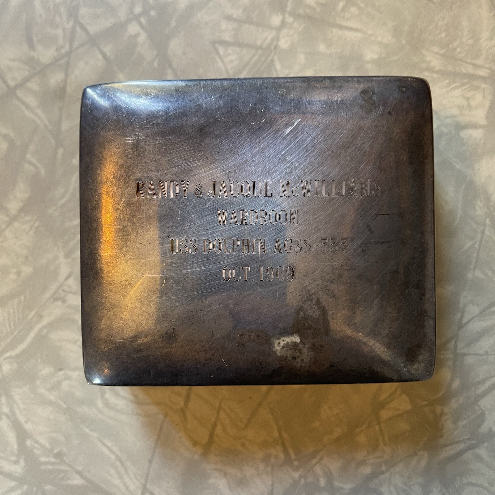 1960s 1969 USS Dolphin AGSS 555 Submarine Wardroom EPCA Silverplate Box Named