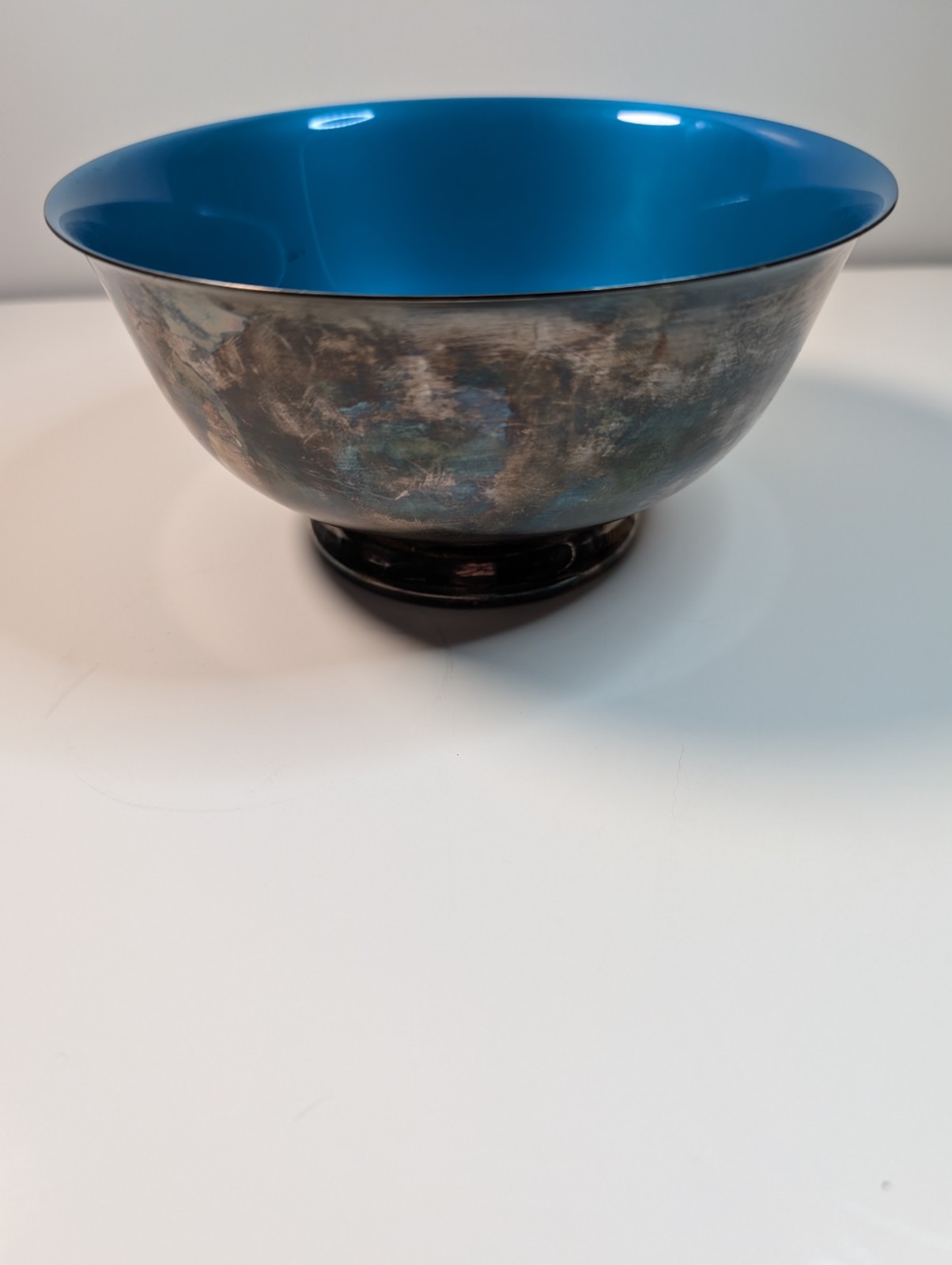 Post 1940s Reed & Barton Deep Turquoise Enameled Silver Plate Bowl