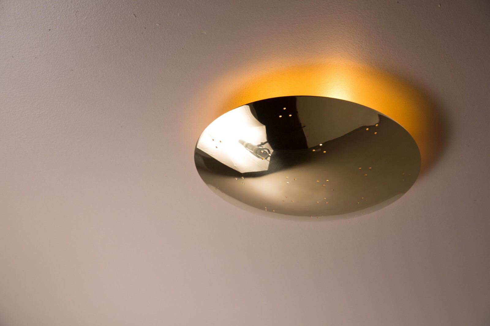Two Enlighten ‘Rey’ Perforated Dome Ceiling Lamp in Polished Brass