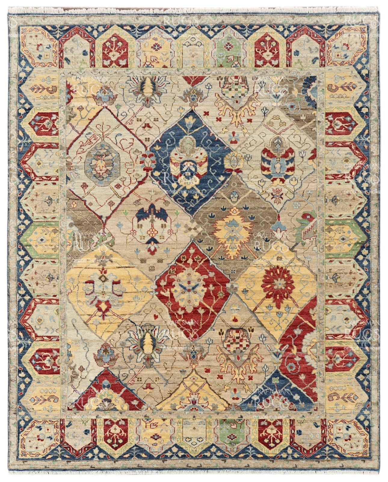 8×10 ft Beige Hand made Traditional Living Area Rugs, Contemporary Floor Carpet
