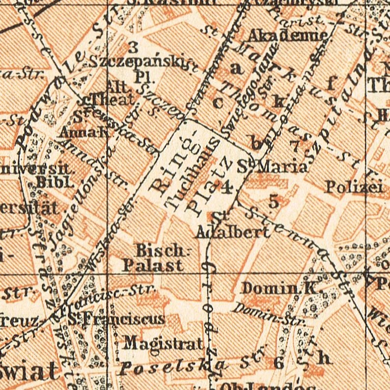 Kraków Cracow Original 1905 city plan map Poland Krakow GALICIA