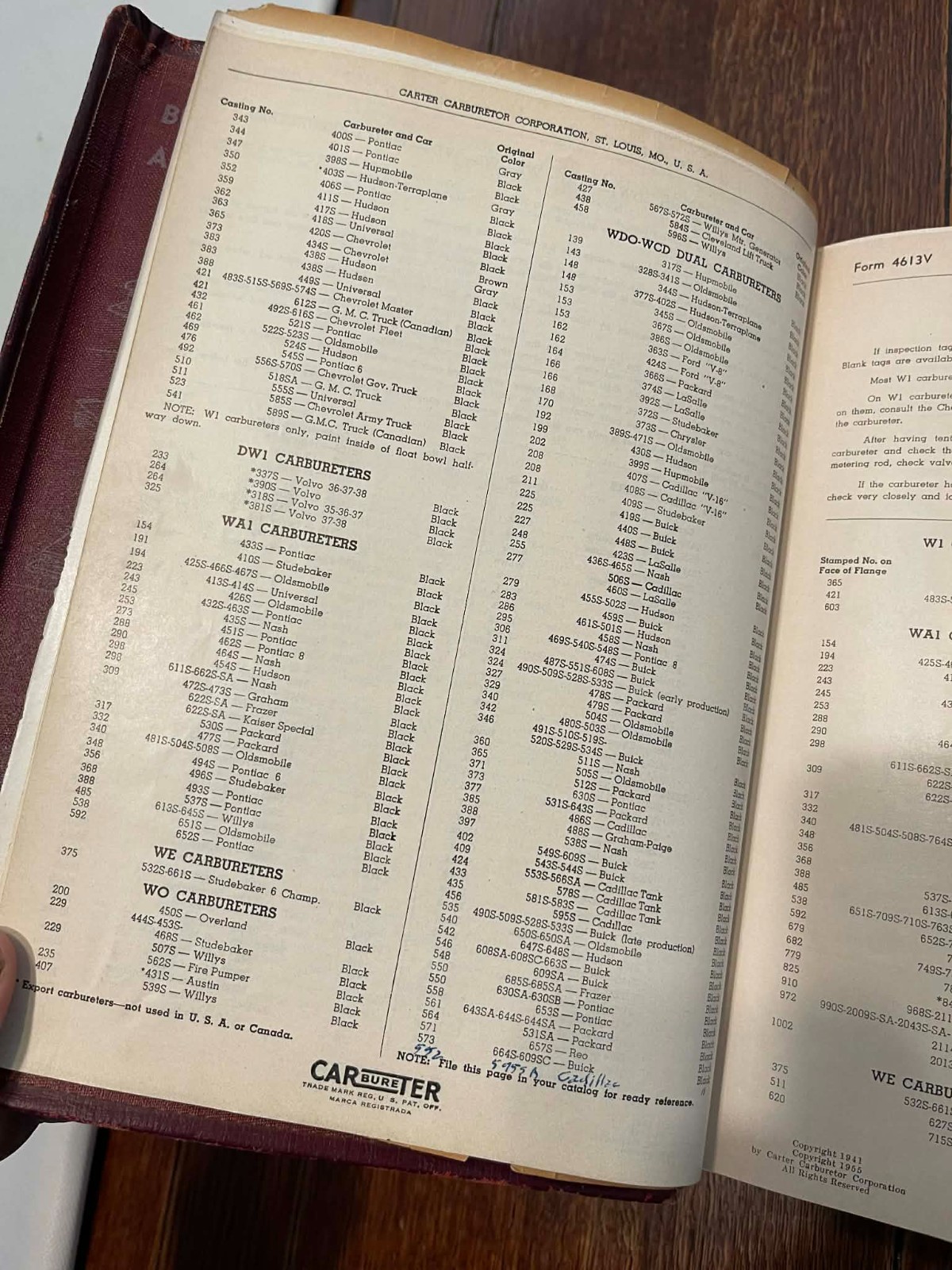 Vintage Carter Carburetor Master Book 30s 40s 50s NICE