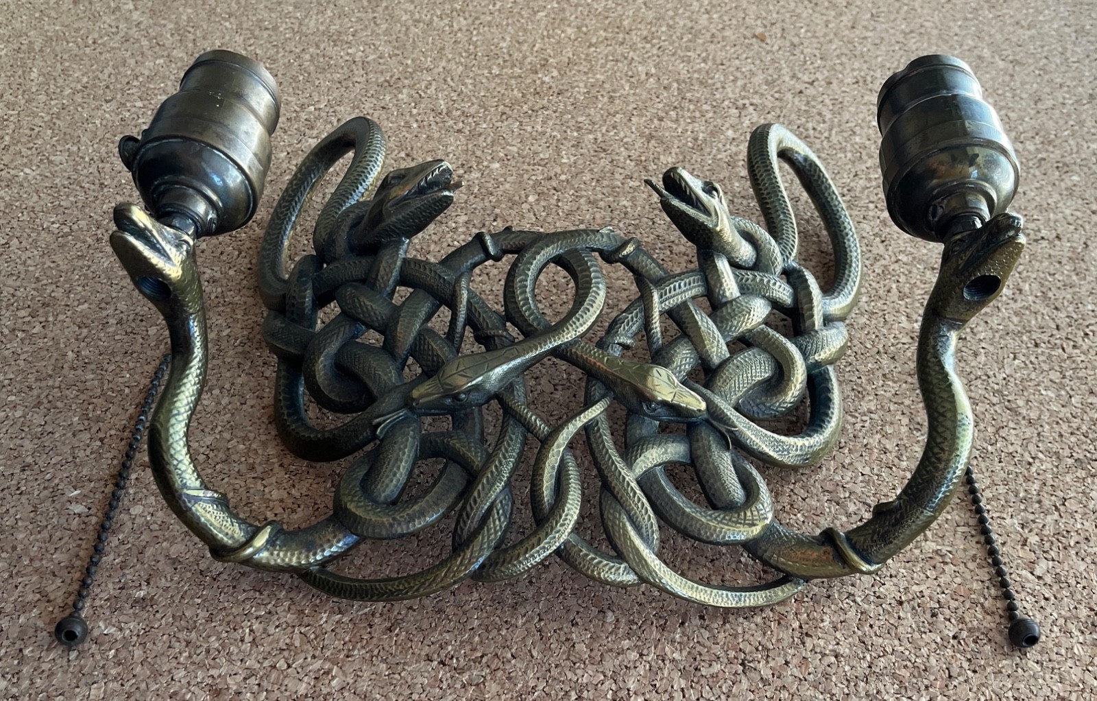 Rare Antique Brass 6-Serpent Interlocking Sconce Frame – Early 20th Century
