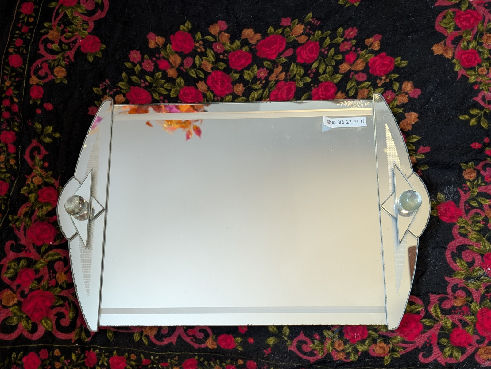 Vintage Signed Etched 1980s Art Glass Post Modern Mirror – Wall, Table Tray