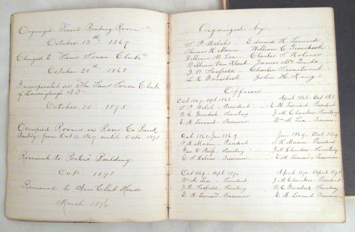 1871-1883 Sans Souci Club, Lansingburgh, NY Manuscript Meeting Minutes, By-Laws