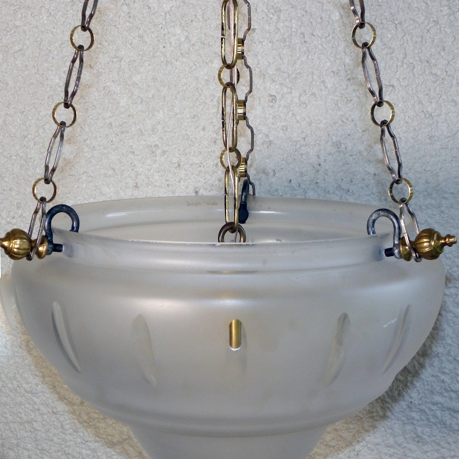 RESTORED VINTAGE GRAVITY HOOK PENDANT LIGHT SATIN GLASS BOWL CHANDELIER