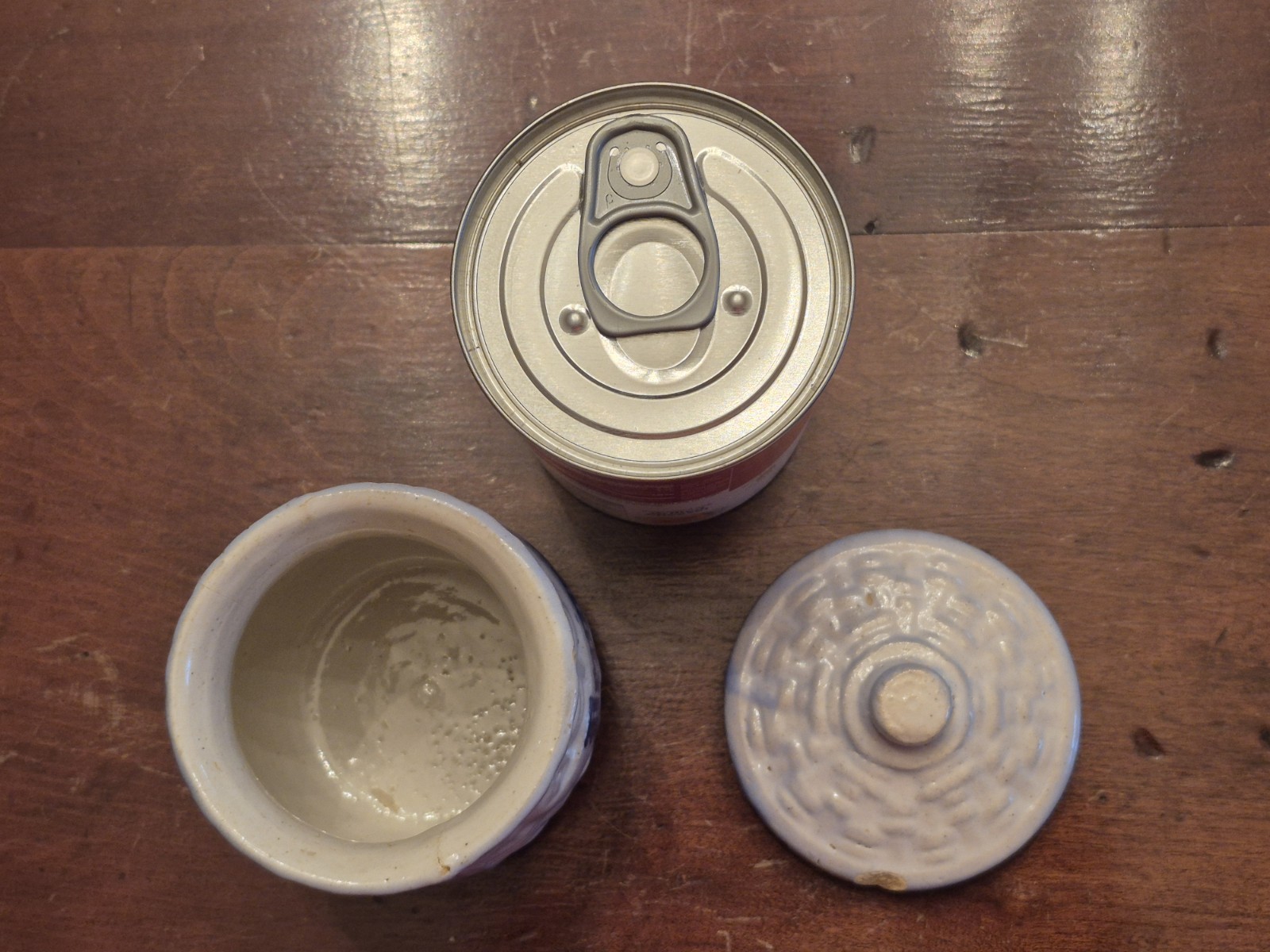 PEPPER Brush MCCOY Blue White Stoneware Basketweave Canister w/ Lid