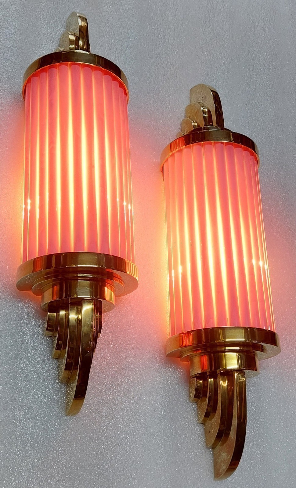 Vintage Art Deco Skyscraper Wall Sconce – Brass & Pink Glass Light 1 Pcs
