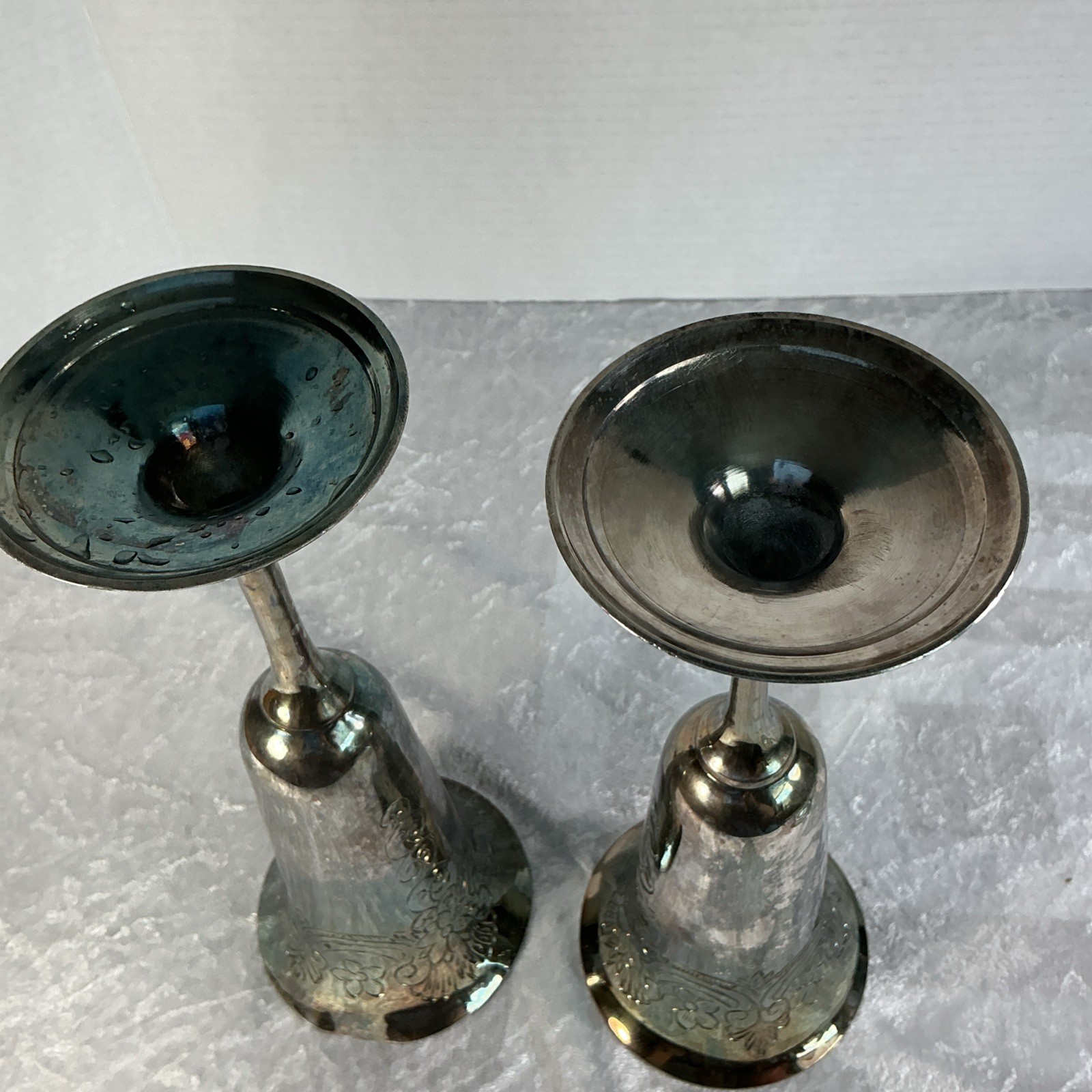 Antique Pair 2 Silver Plate Chalice Champagne Beautiful Patina Unpolished 9.5