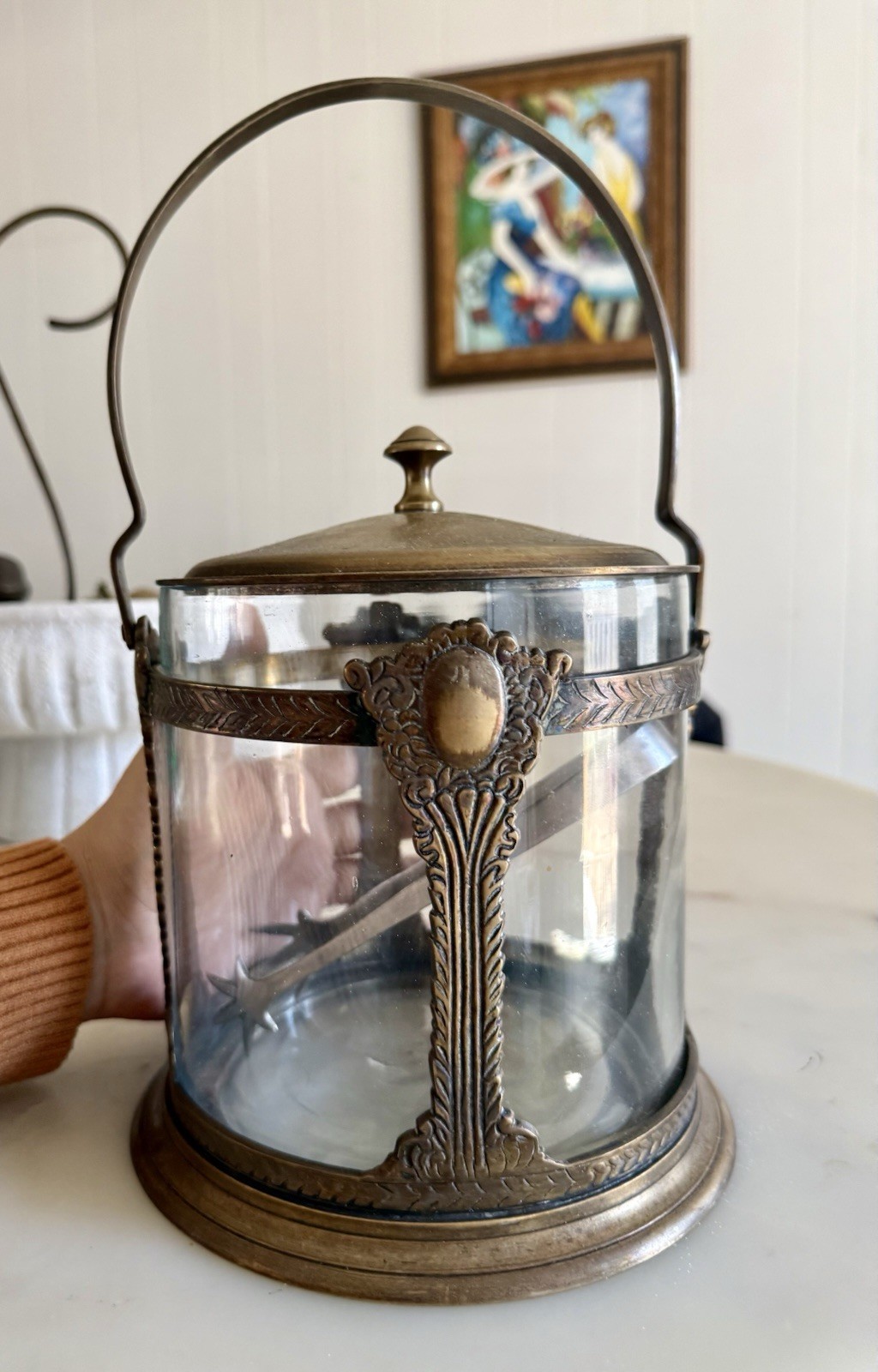 Beautiful Antique Victorian Style Ice Buket Metal And Glass Insert