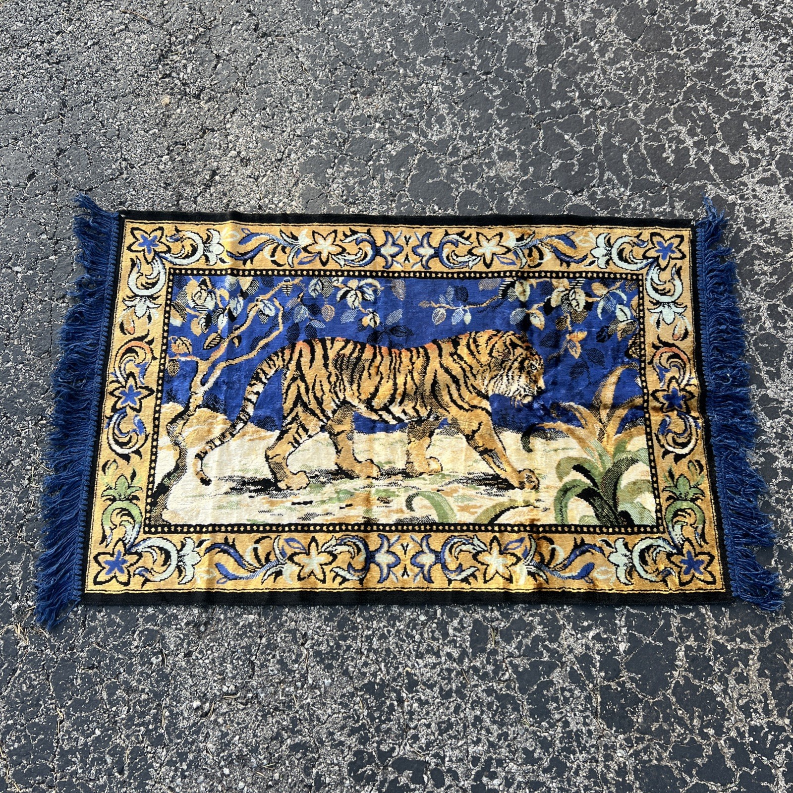 Vintage 1980’s Velvet Tiger Rug / Tapestry Wall Hanging