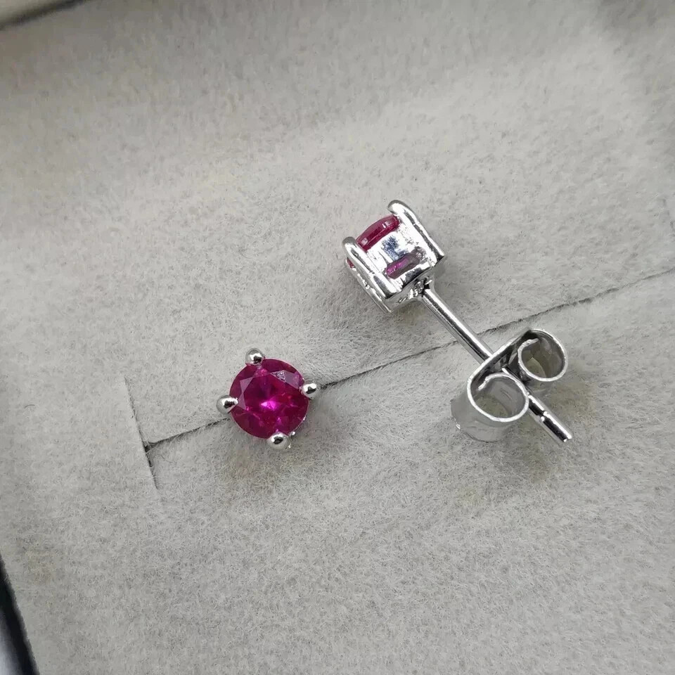 0.50ct Round Cut Lab Created Pink Ruby Stud Earrings 14K White Gold Plated