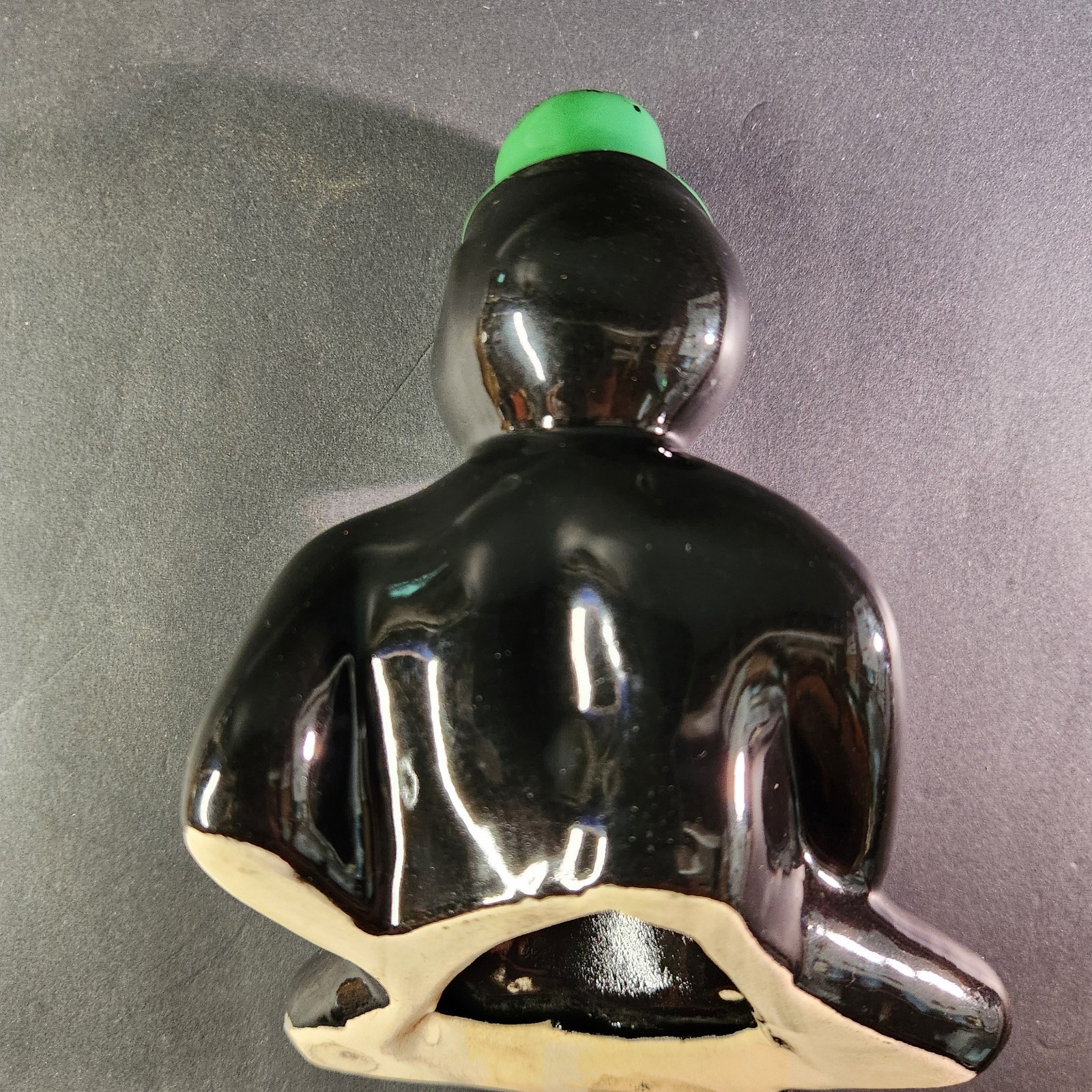 Mid 20th century (1940-1960 )Black American Green Hat Cross Legs Glazed Ceramic