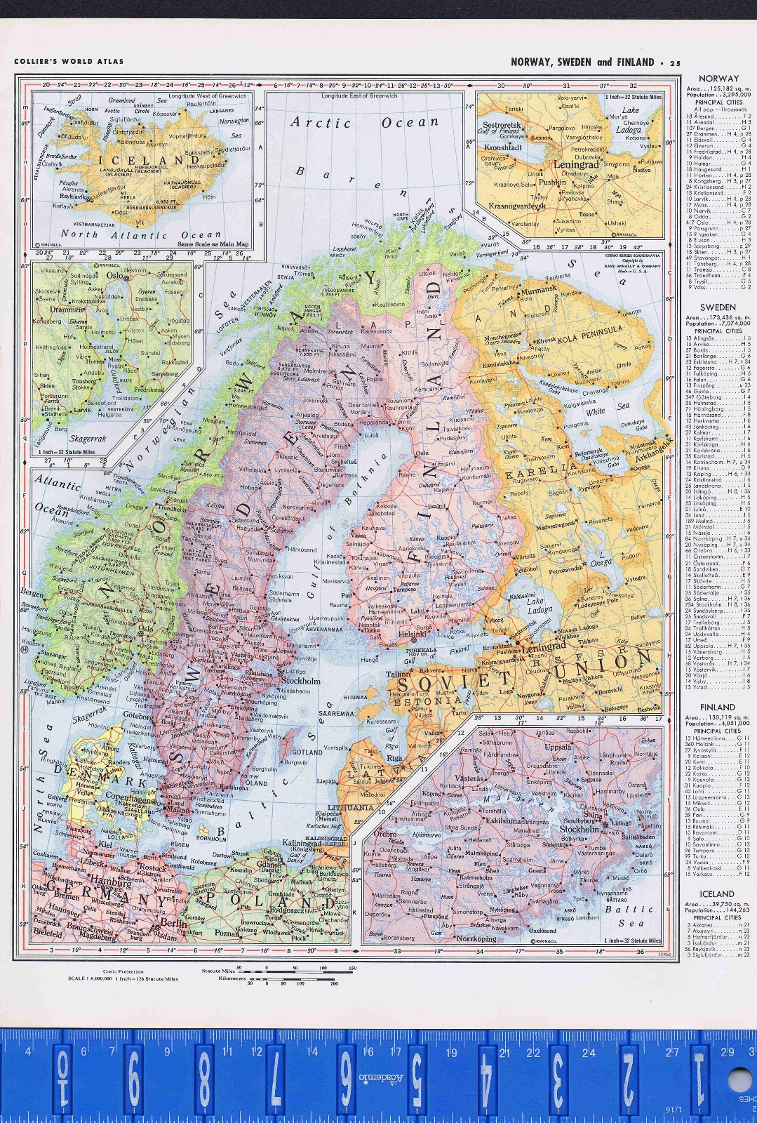 1953 NORWAY, SWEDEN, FINLAND & SOVIET UNION-RUSSIA – 2-Sided Map