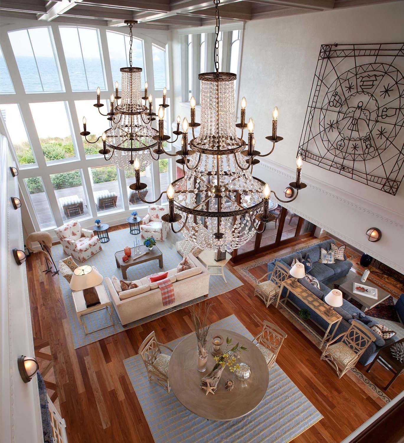 40”D Rustic French Empire Crystal Chandelier for High Ceilings – Antique Bronze