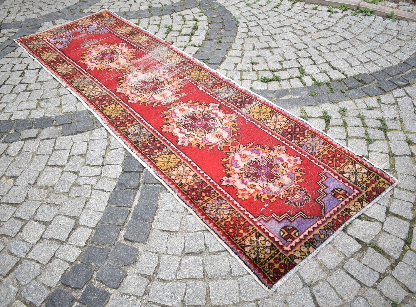 Turkish Rug 36” x 121” Vintage Oushak Rug Hand-knotted Rug Hallway Wool Rug
