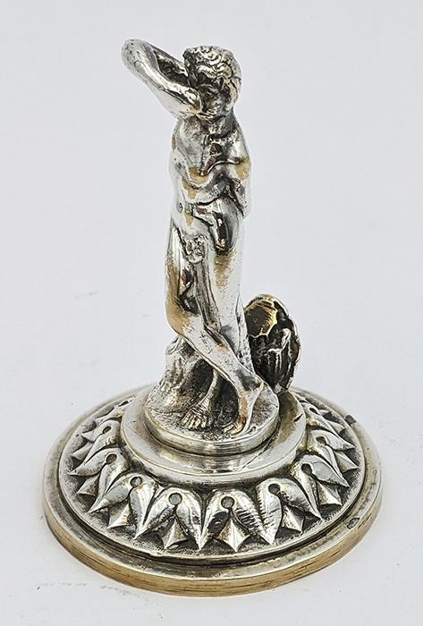 SMALL ANTIQUE SILVER PLATED BRONZE CLASSICAL MALE FIGURINE / STATUE c1900